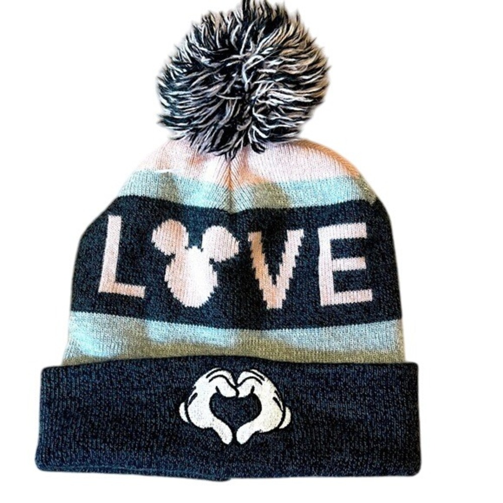 Disney Mickey Mouse Women's Girls Love Pom-Pom Beanie Hat One Size NEW